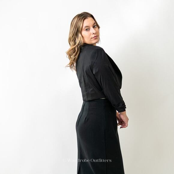 Vintage 80s Black Cropped Dress Blazer Jacket - Picture 5 of 7